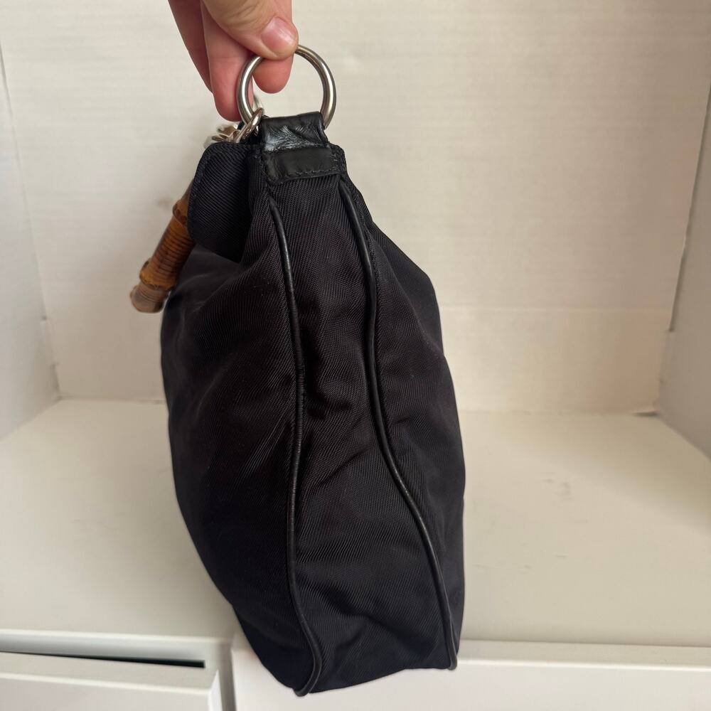 Gucci Large black bag bamboo handle shoulder purse Nylon vintage classic design - Picture 4 of 17